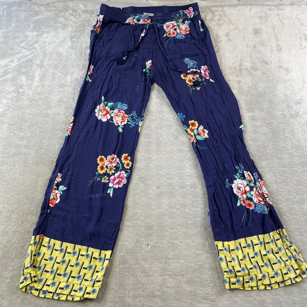 Johnny Was Palazzo Pants Womens Medium Blue Wide Leg Boho Festival C62518A-DL